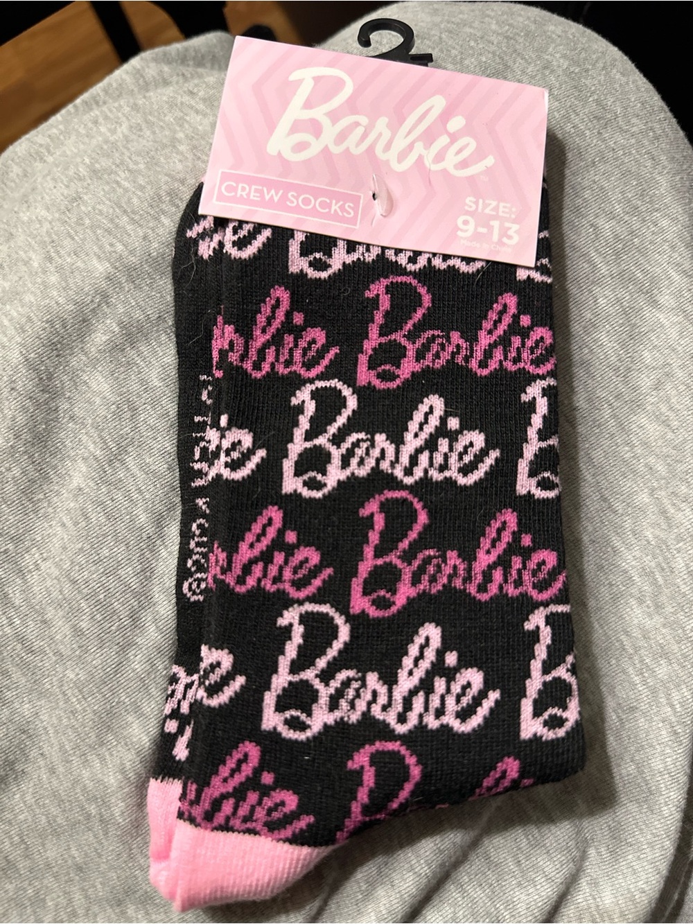 Barbie Black with Pink Script Crew Socks